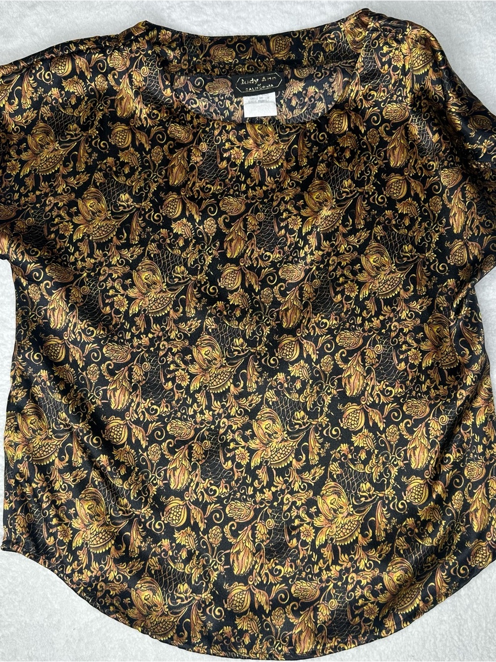 Vintage Judy Ann of California Women’s Small Black Gold Paisley Blouse USA